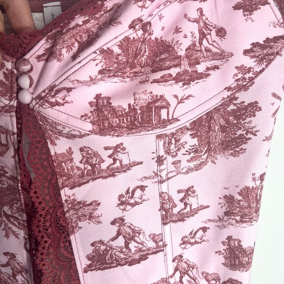 UO Out From Under Dolce Verano Corset Coquette Girl Toile Print Romantic Sz XL - Picture 7 of 8